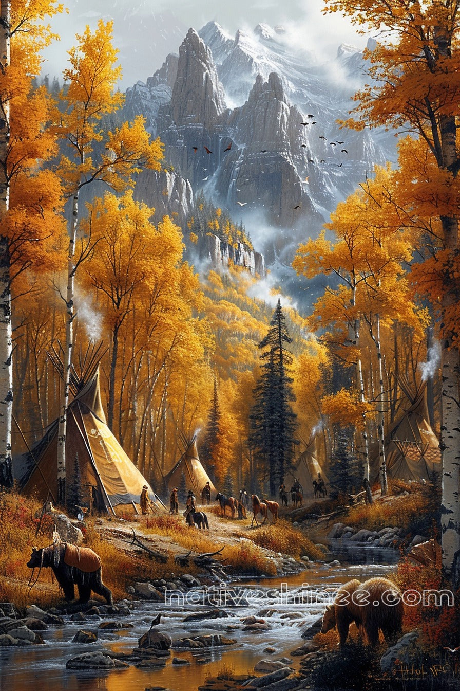 Autumn in the Cheyenne Camp Native American Canvas