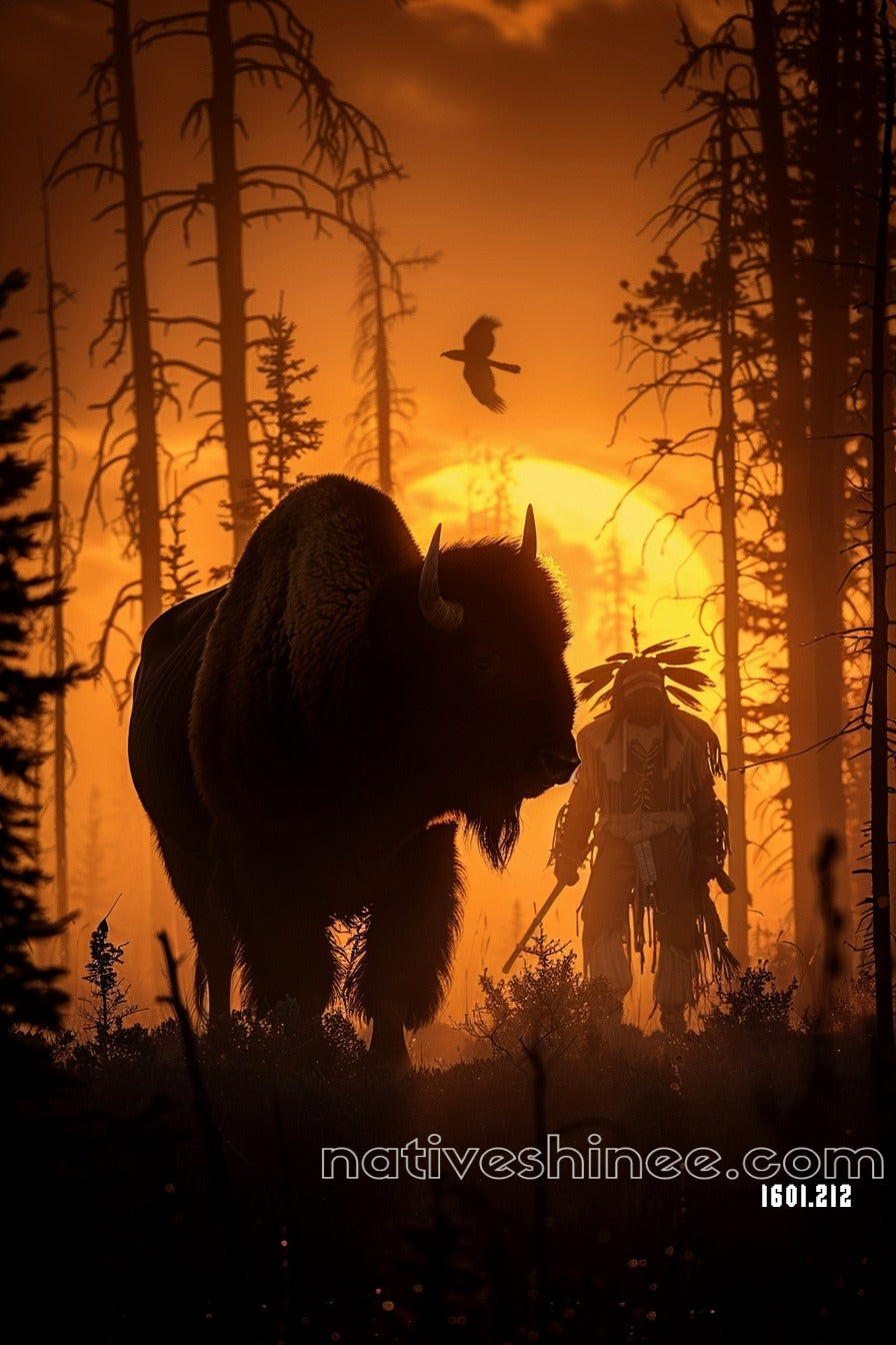Warrior and The Buffalo: Native American Canvas