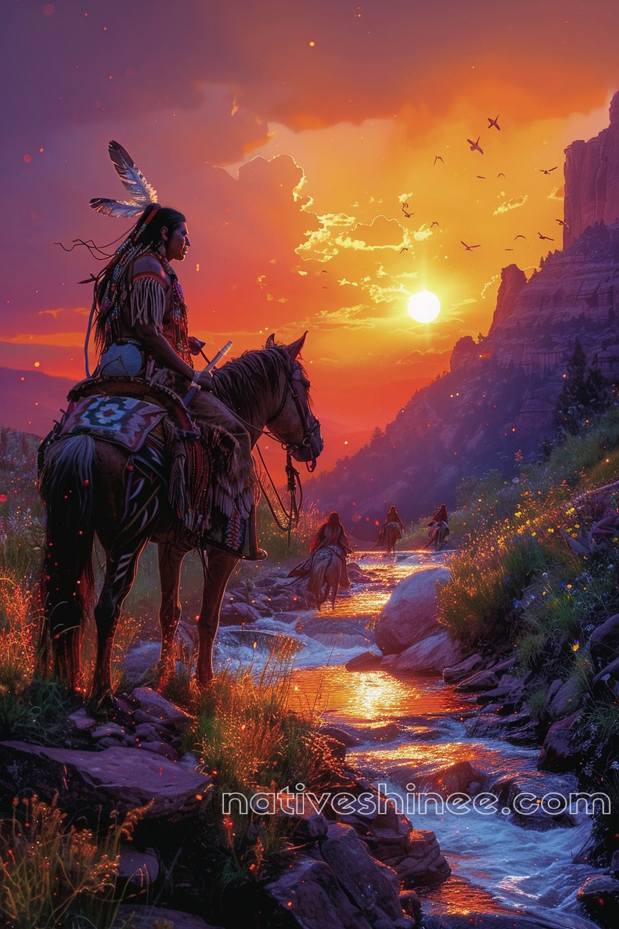 Riders of the Dusk: Native American Canvas