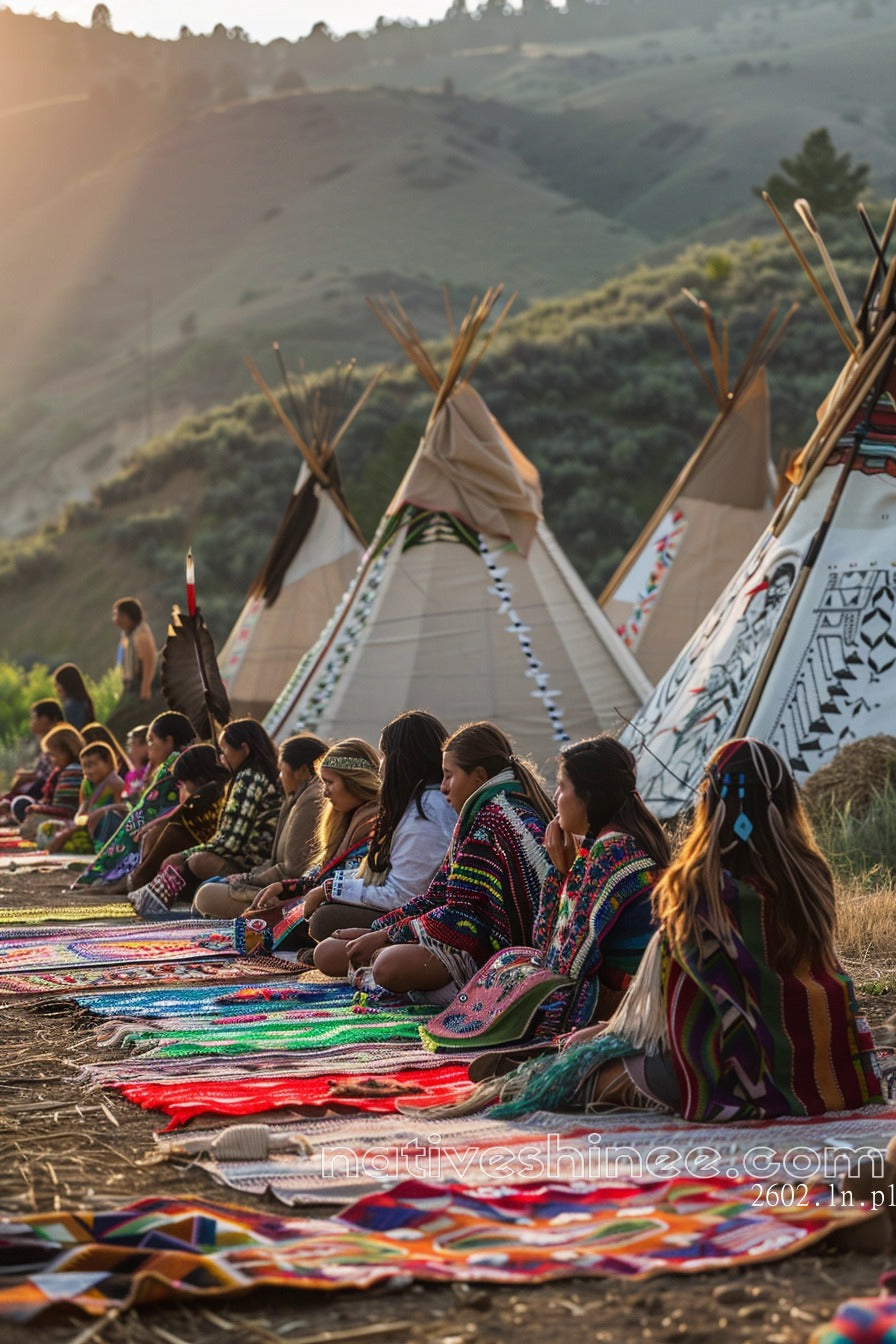 Gathering in the Glow: Threads of Tradition Native American Canvas