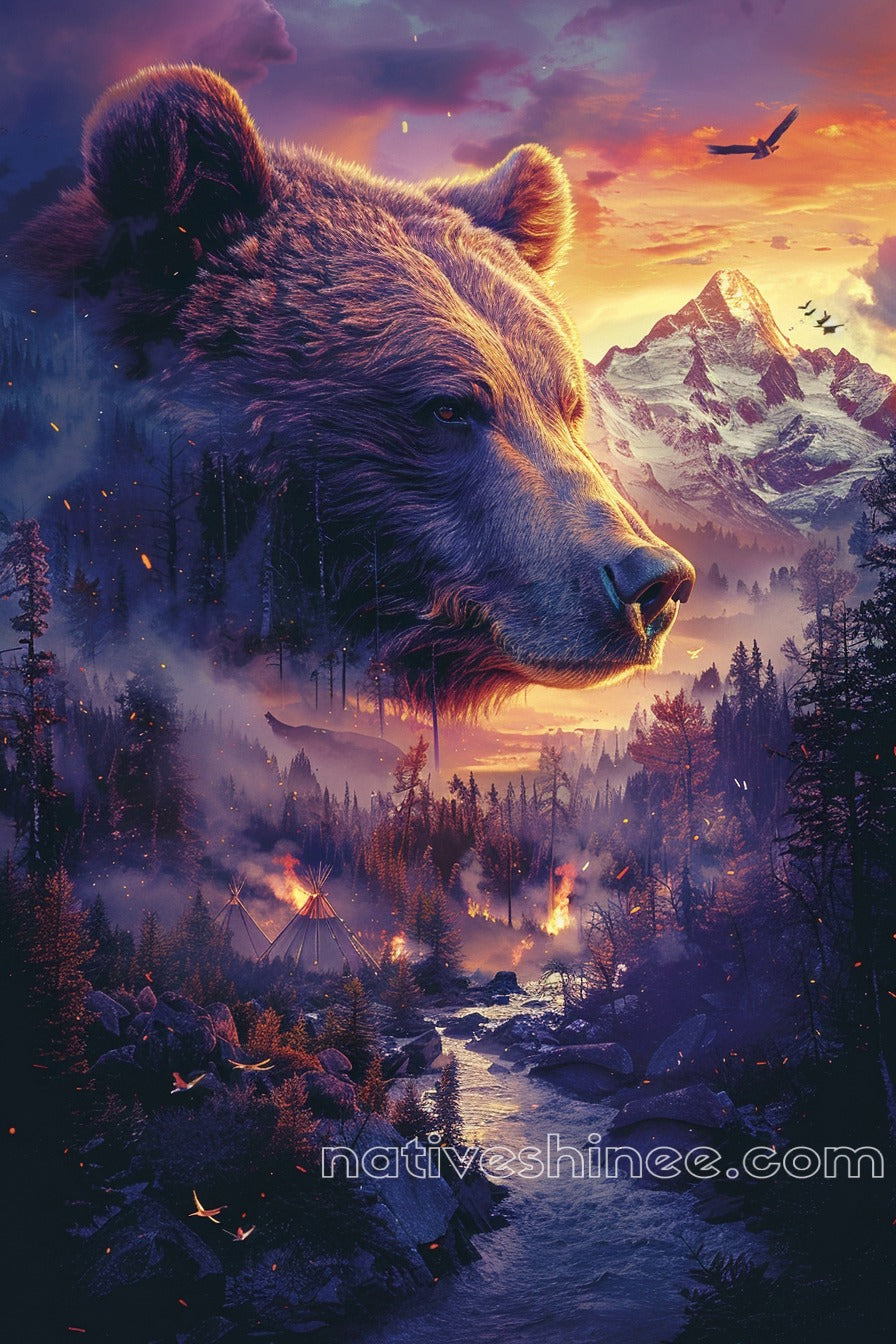 Spirit of the Bear Amidst the Burning Lands Native American Canvas