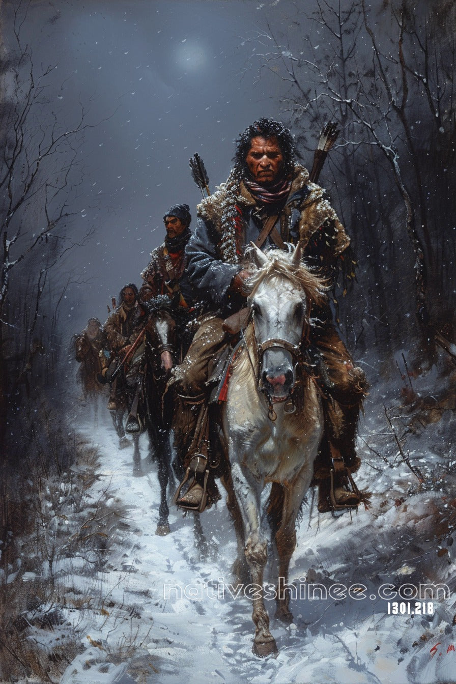 Riders of the Winter Trail Native American Canvas