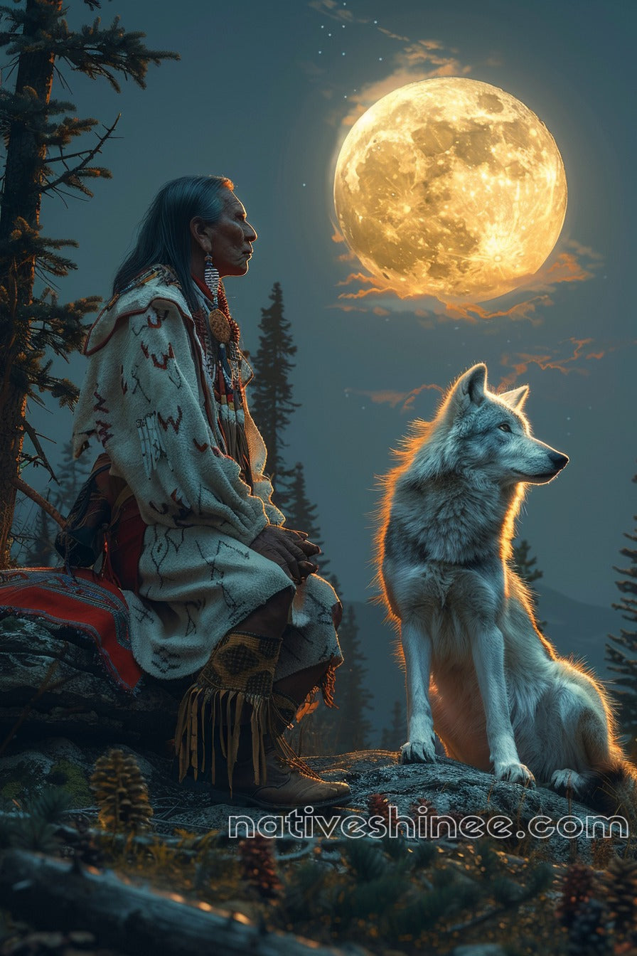 Moonlit Companions Native American Canvas