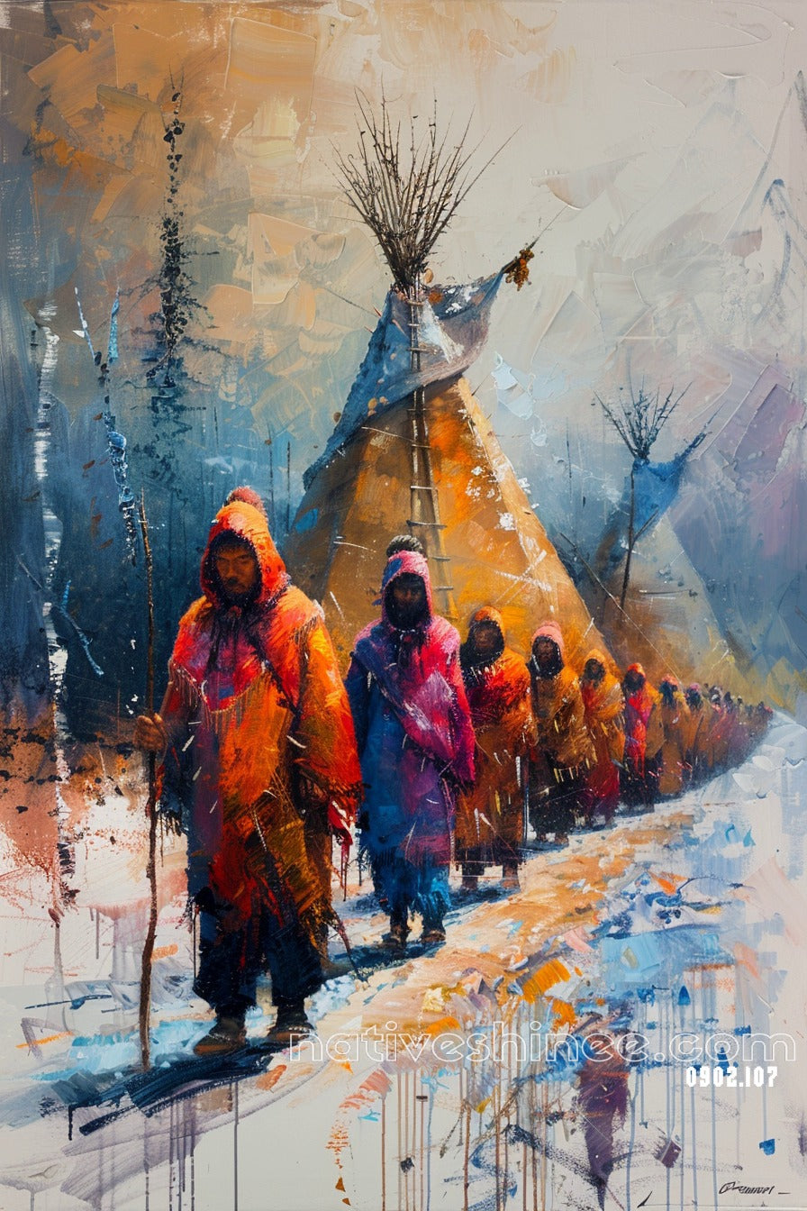 Teepees in the Snow: Native American Canvas