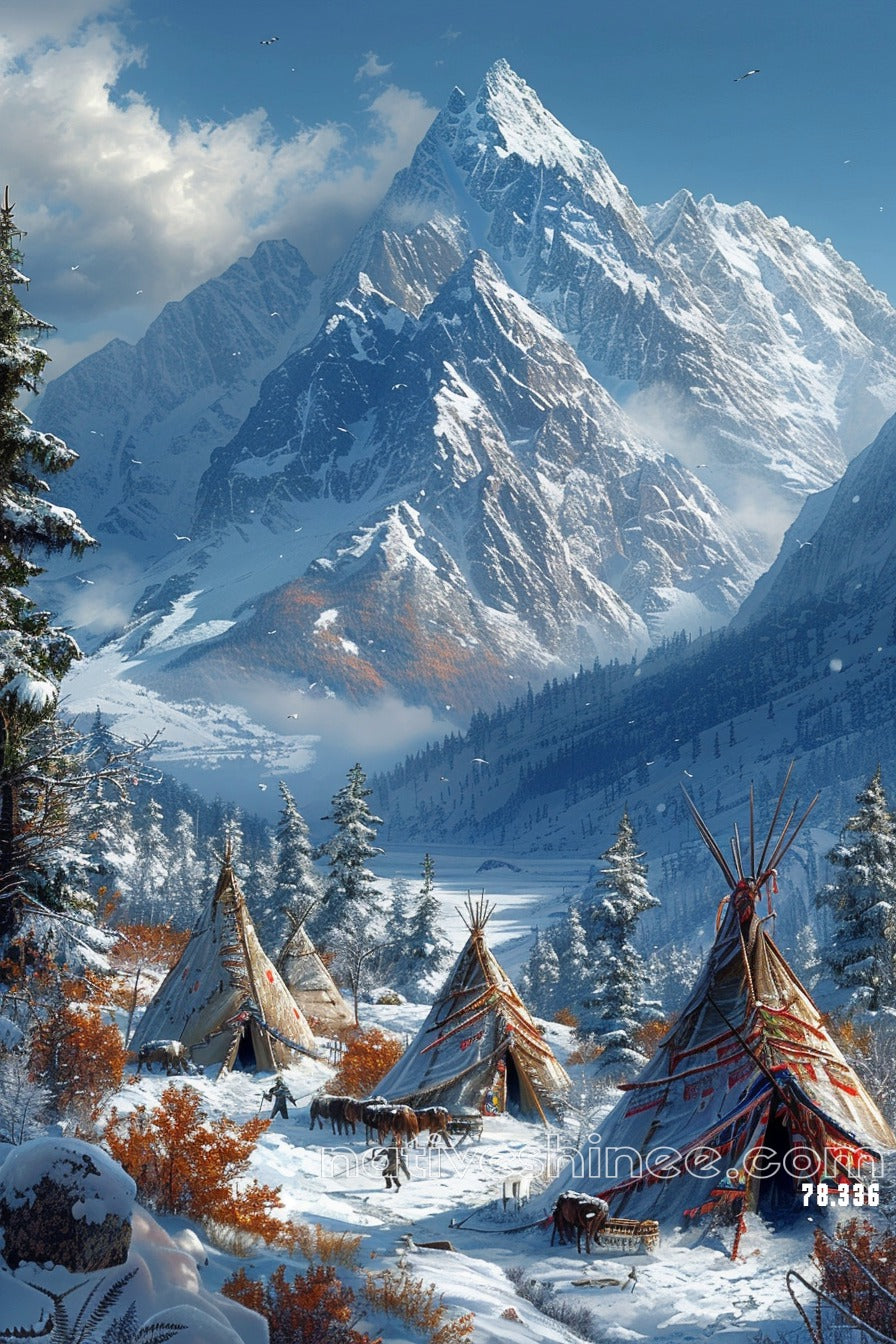 Whispers of the Winter: Harmony with the Mountains Native American Canvas