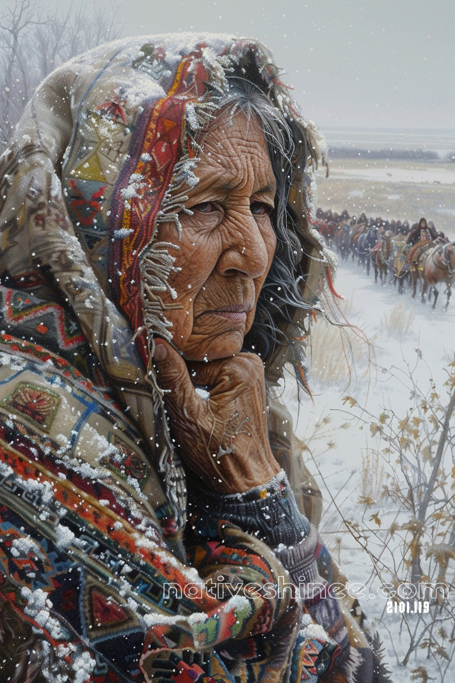 Echoes of the Past: A Survivor's Gaze Native American Canvas