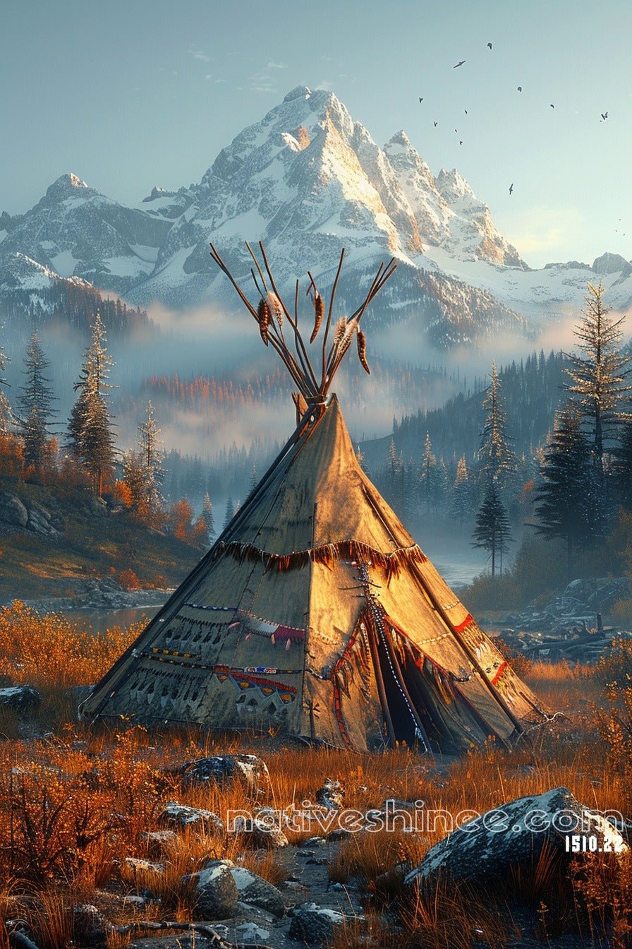 Whispers of the Mountain: A Home in the Wilderness Native American Canvas