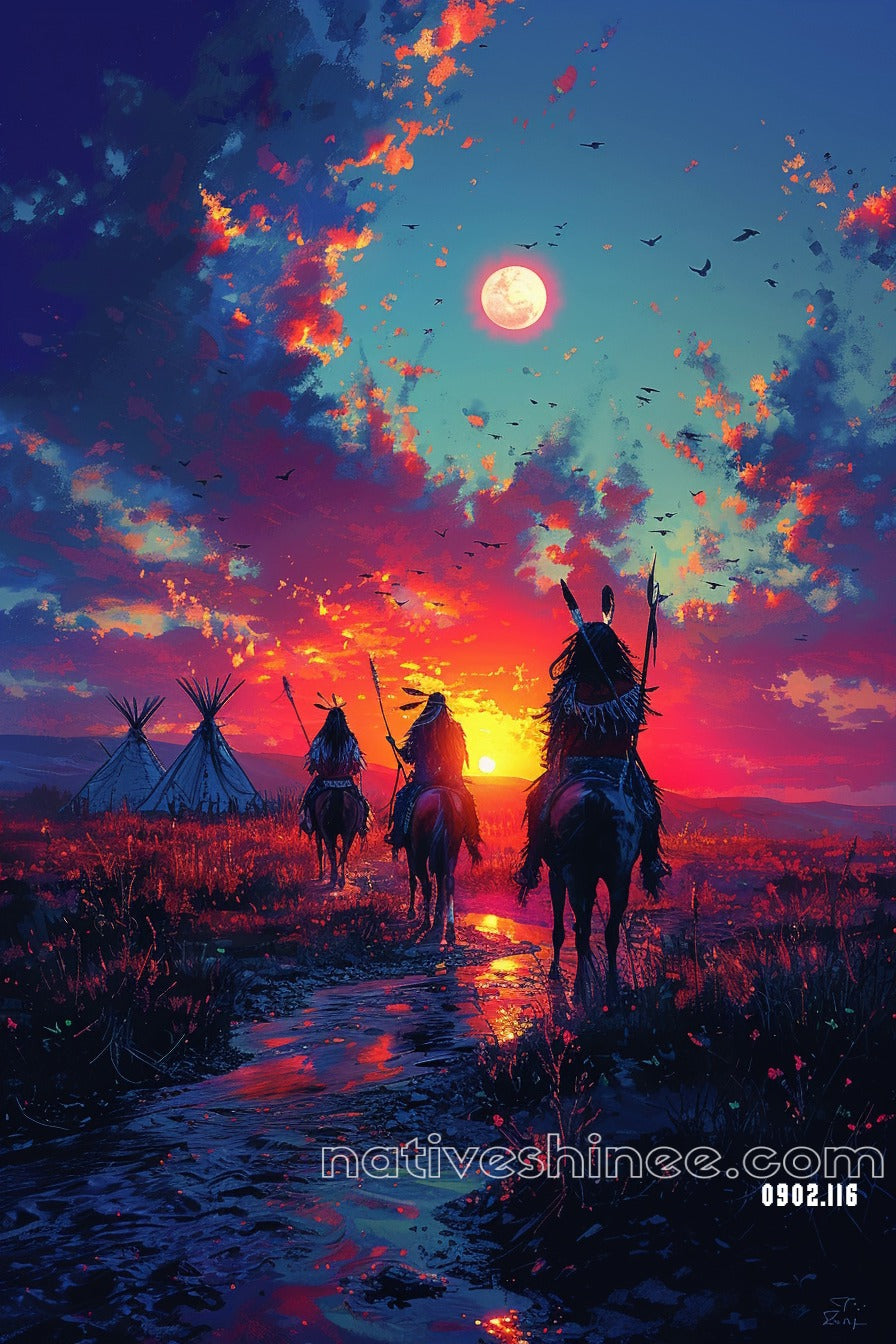 Journey of the Twilight Riders Native American Canvas