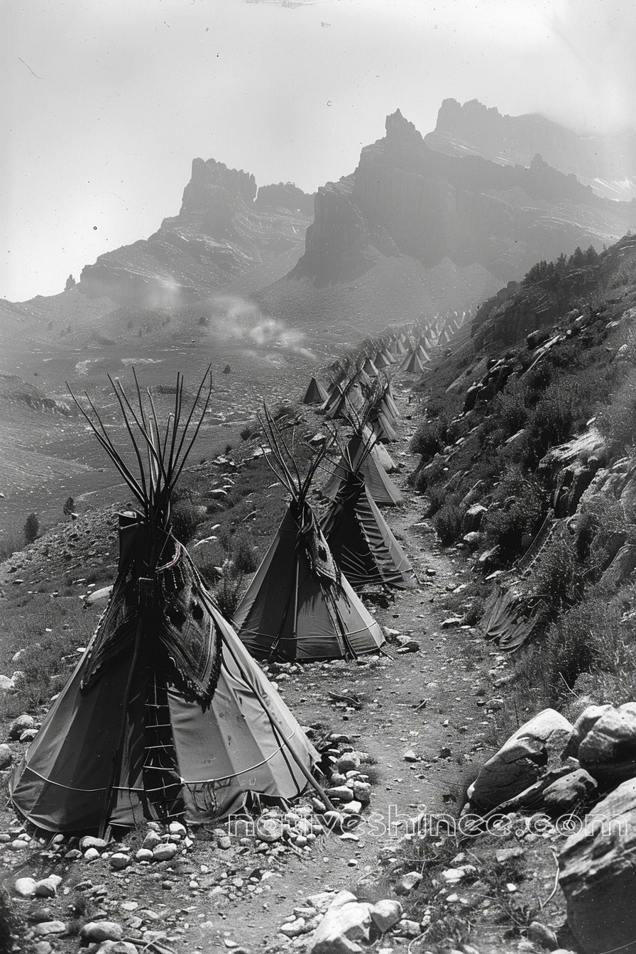 Endless Camp Under the Peaks Native American Canvas