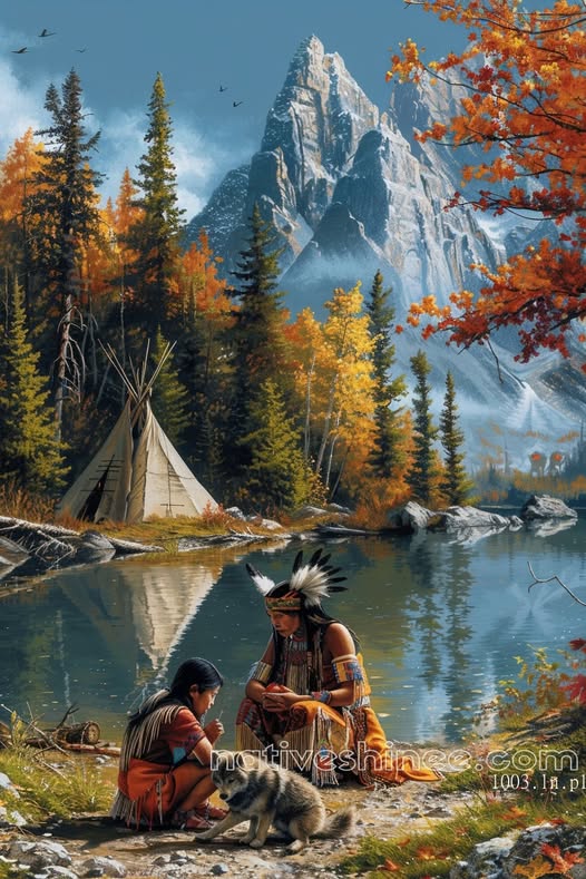 Lakeside Harmony: Native America Canvas