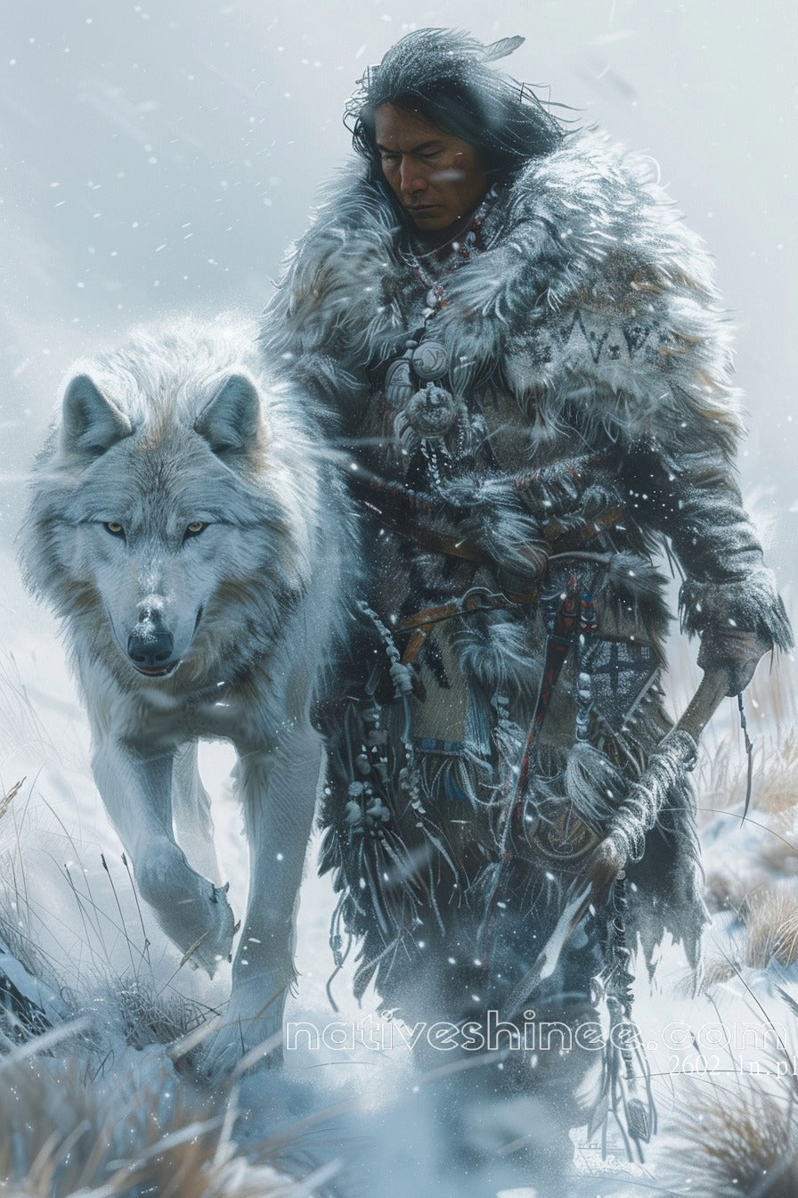 Guardian of the Snow: The Wolf's Path Native American Canvas