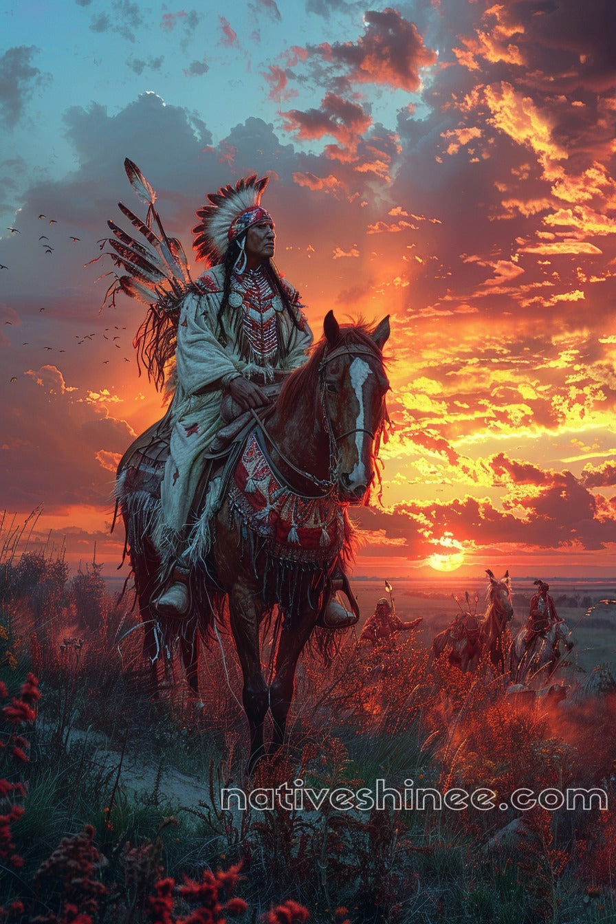 Warrior in the Setting Sun Native American Canvas
