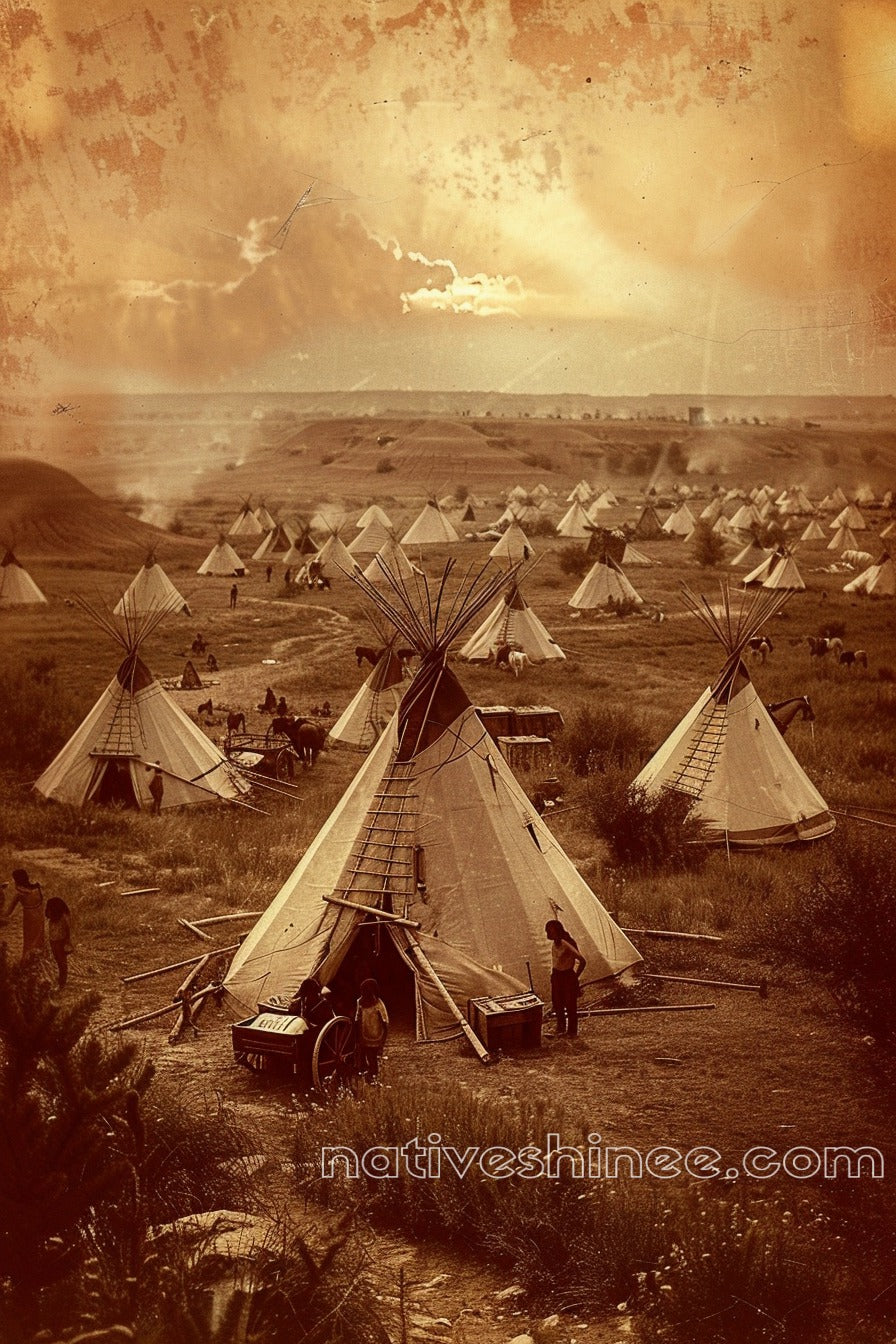 Cheyenne Encampment at Dusk Native American Canvas