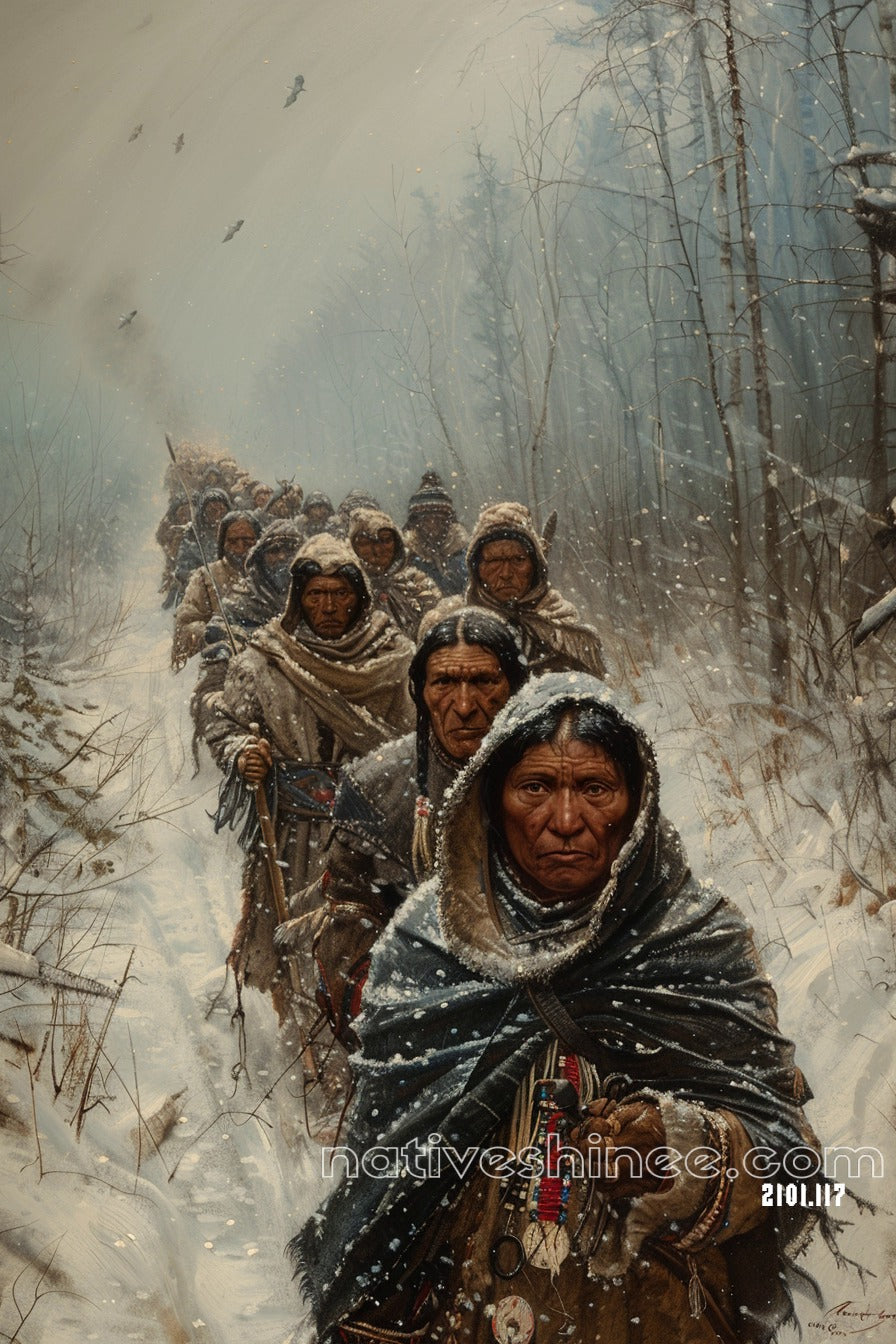 March of the Forgotten: Resilience in the Snow Native American Canvas