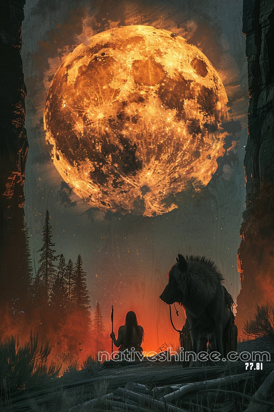 Moon of the Wolf: A Sacred Bond Native American Canvas