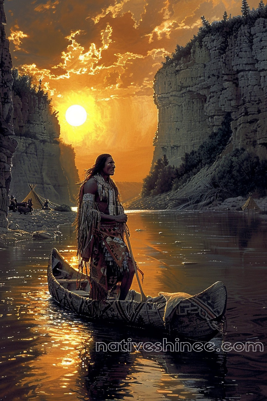 River’s Journey: Native American Canvas