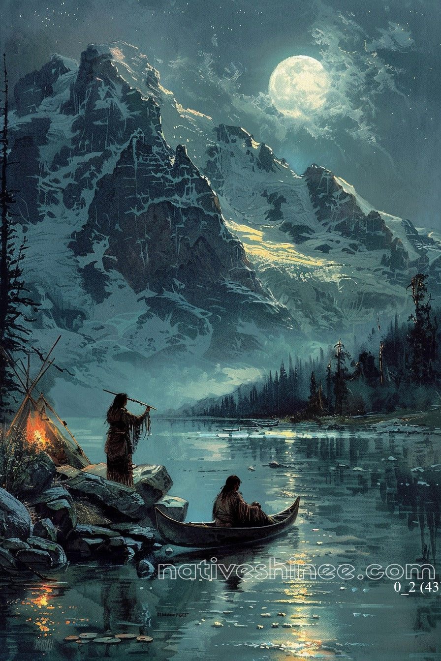 Songs of the Night: Under the Moonlit Sky Native American Canvas