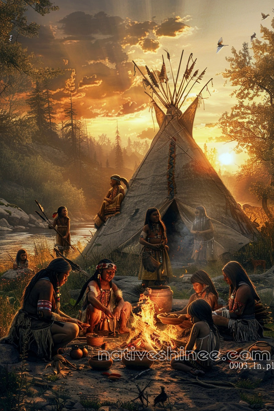 Sunset Gathering: Native America Canvas