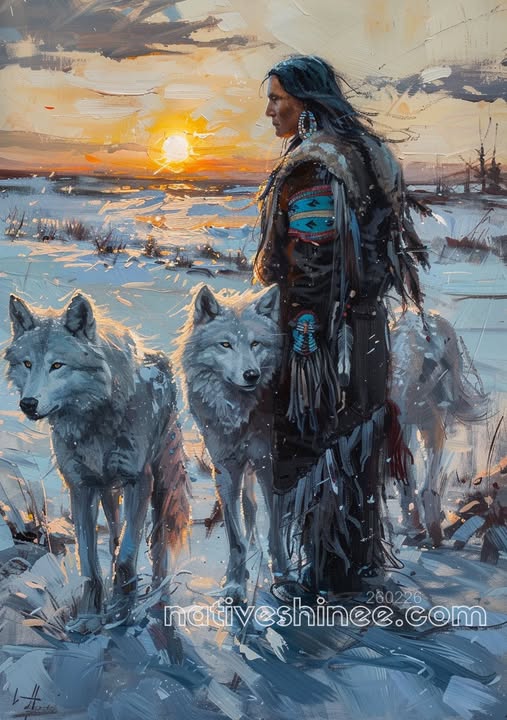 Winter Watch with Two Wolves Canvas