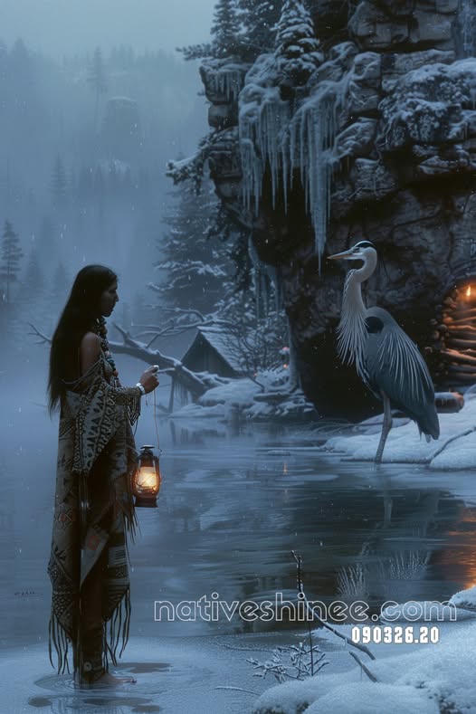 Lantern Beside the Winter Heron Canvas