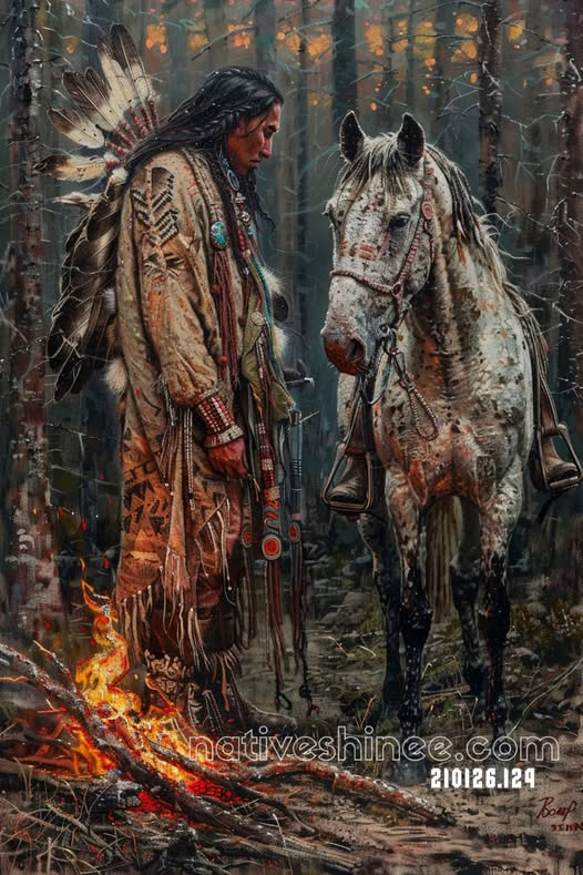 Firelight Between Man and Horse Canvas
