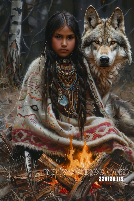 Firelight and the Watchful Wolf Canvas