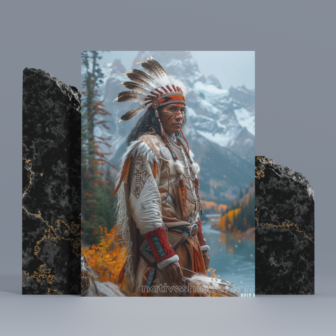 Guardian of the Sacred Peaks: A Native American Canvas – NativeShinee