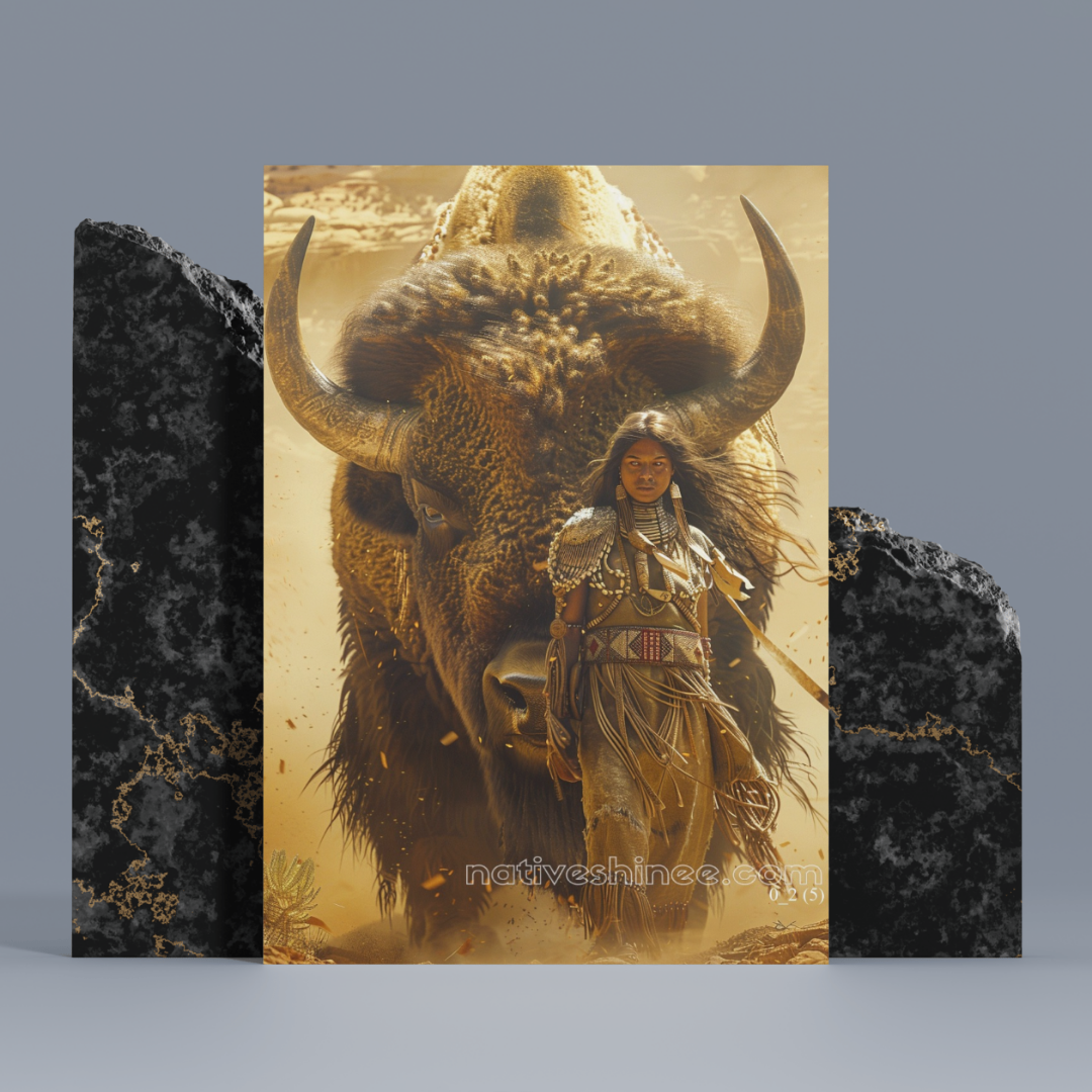 Guardian Spirit: Native Warrior and Bison Canvas