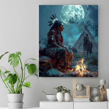 Guardians of the Moonlit Fire Native American Canvas VA