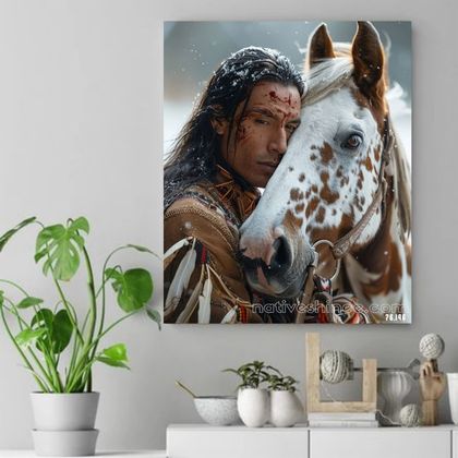Bond of Trust - Warrior and Steed in Harmony Native American Canvas