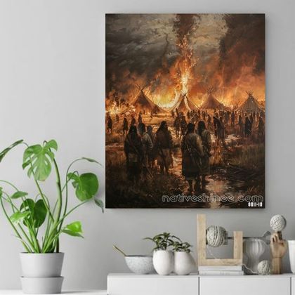 Flames of Conflict Native American Canvas