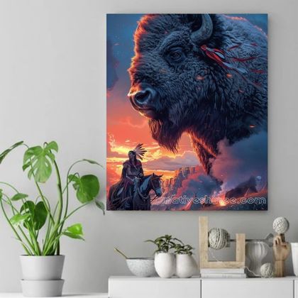 Guardian of the Plains Bison Native American Canvas VA