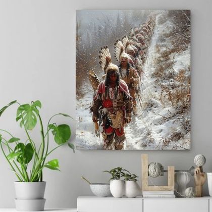 Warriors' Journey in the Snow Native American Canvas