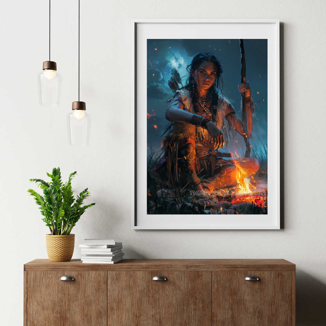 Fierce Warrior by the Fire Native American Canvas