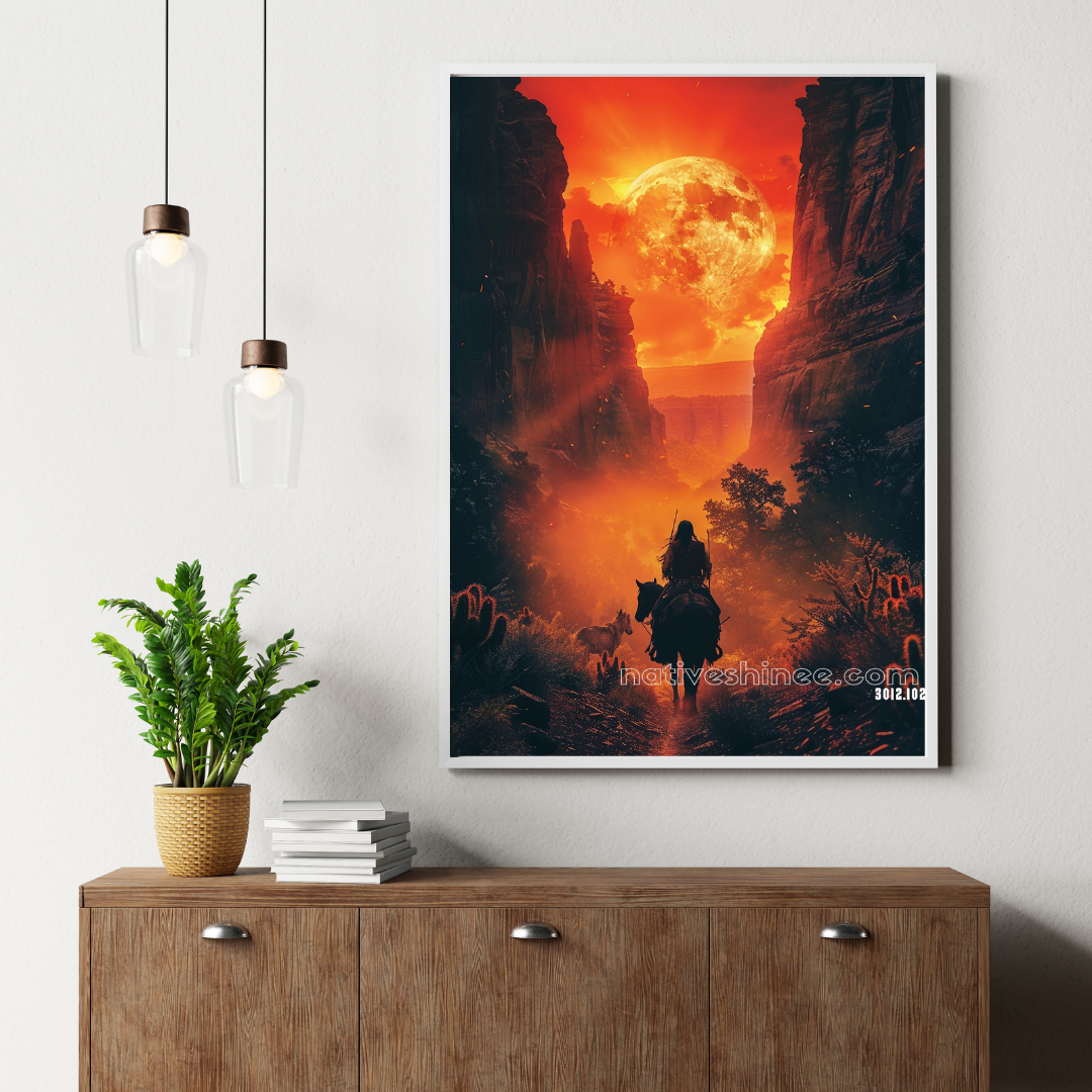 Rider of the Crimson Moon Native American Canvas