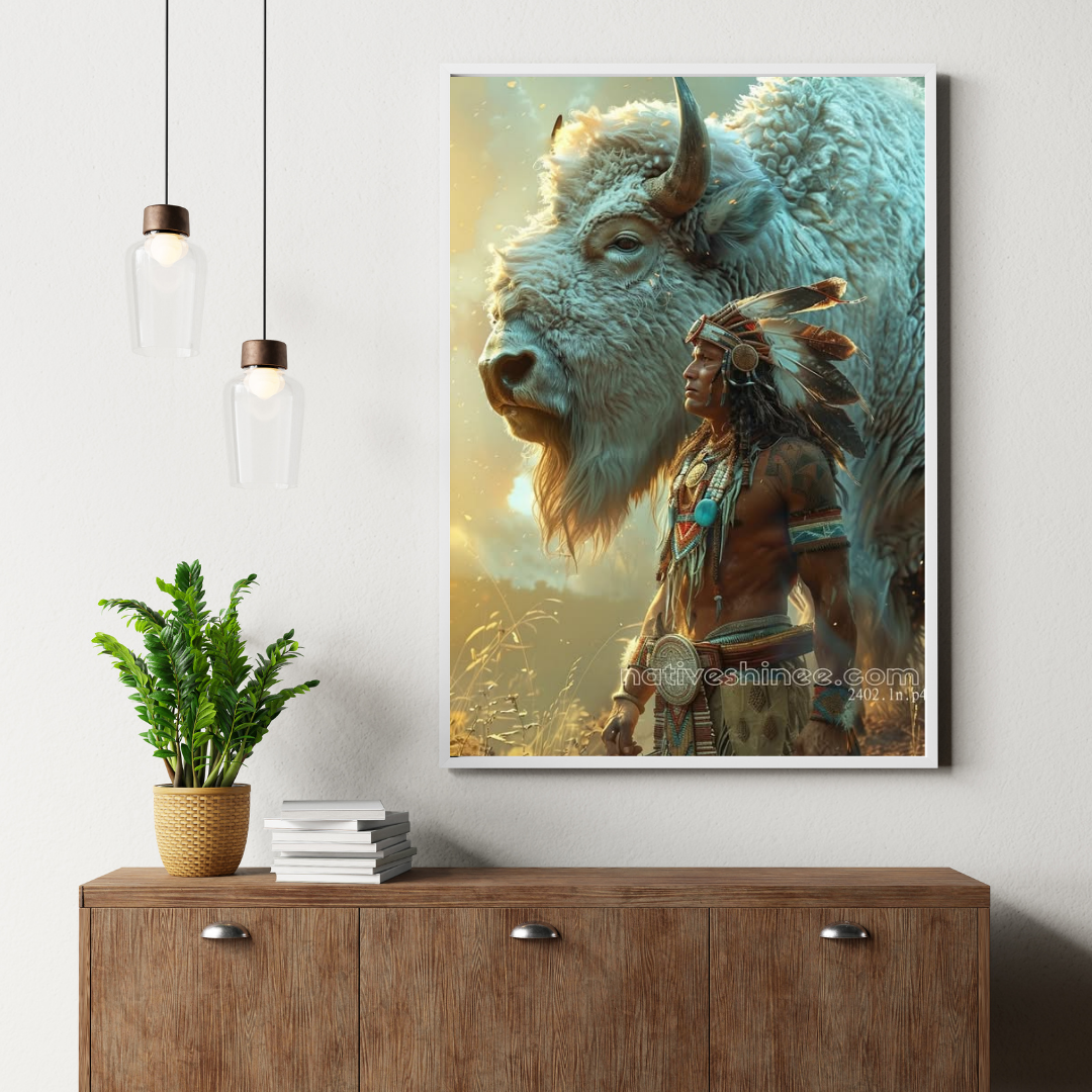 White Buffalo Guardian Native American Canvas