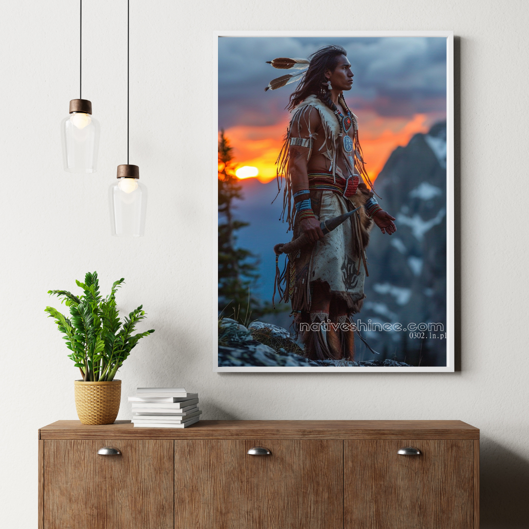Warrior at Dusk on the Mountain Native American Canvas