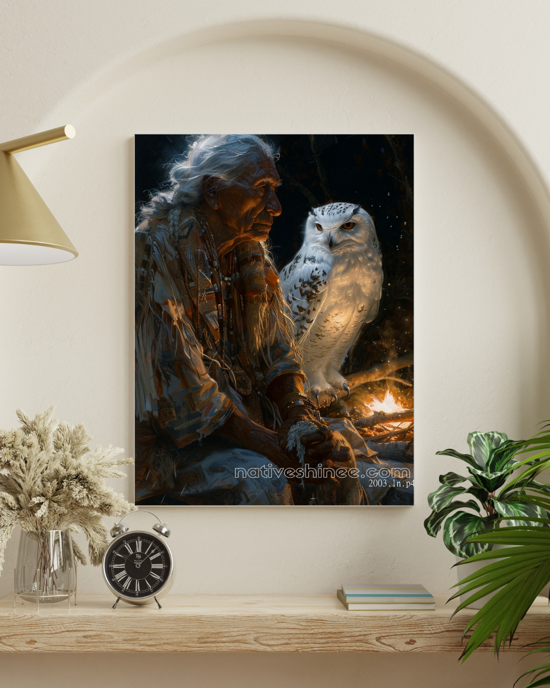 Wise Elder and Owl Native American Canvas