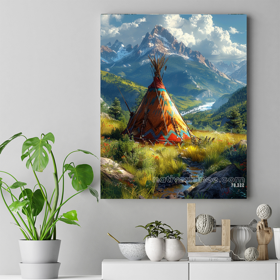 A Teepee with Nature Native American Canvas