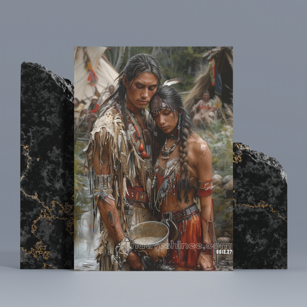 Whispers of Unity: Native Love by the Stream Native American Canvas ...