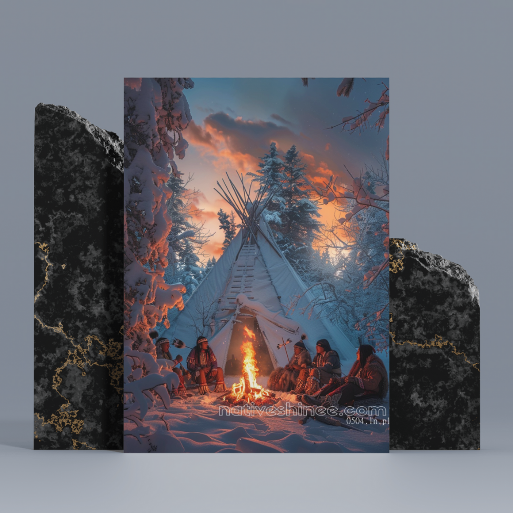 Snowy Gathering Native American Canvas