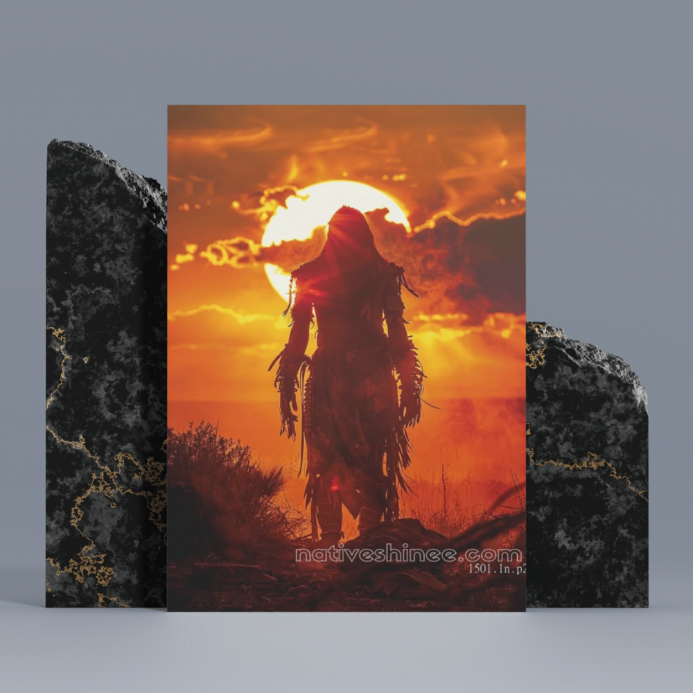 Warrior at Sunset Native American Canvas