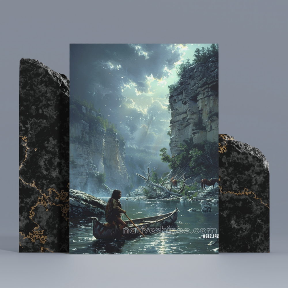 Serene River Journey Native American Canvas