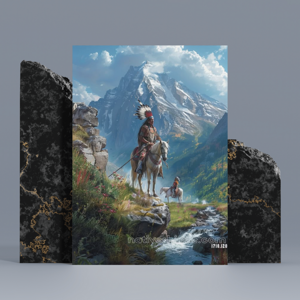 Native American Riders on Mountain Top Native American Canvas