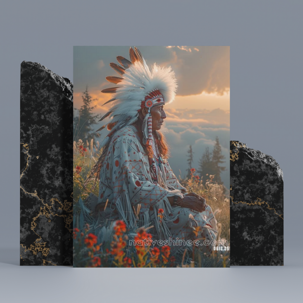 Warrior Sitting in the Sunset Native American Canvas