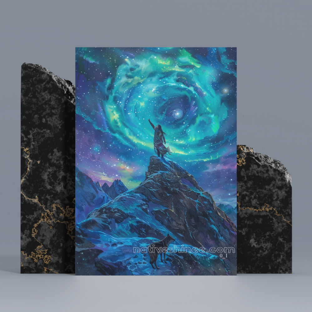 Spirit Under Northern Lights Native American Canvas