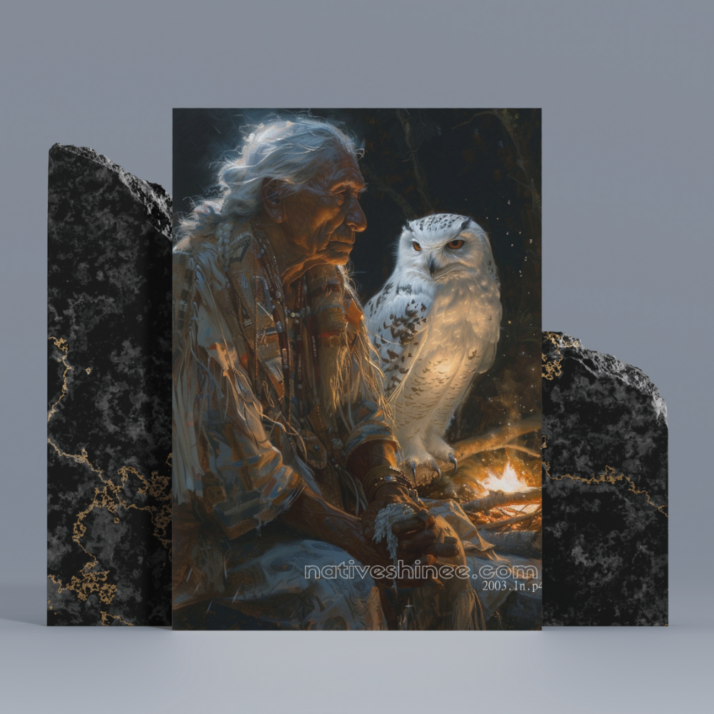 Wise Elder and Owl Native American Canvas