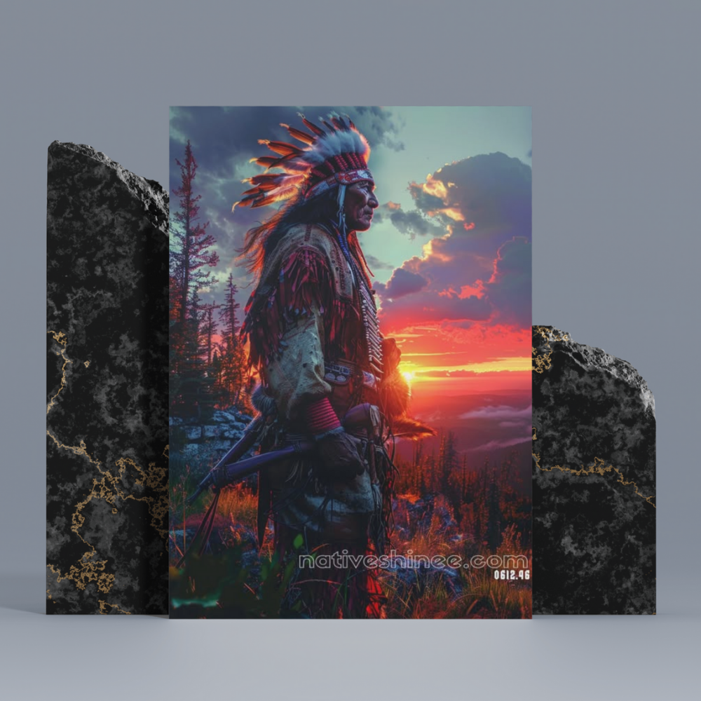 Warrior at Sunset Native American Canvas