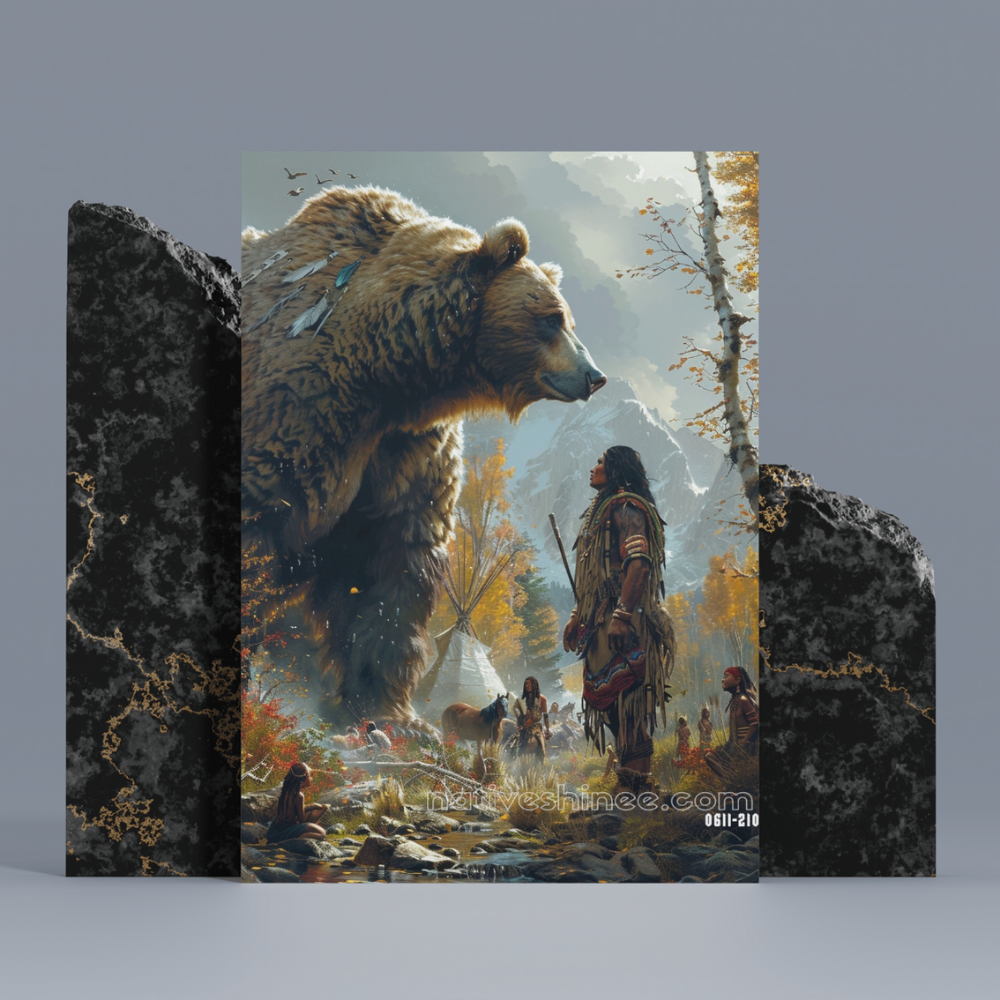 Warrior and Sacred Bear Encounter Native American Canvas