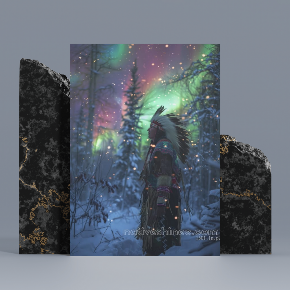 Northern Lights Warrior Native American Canvas